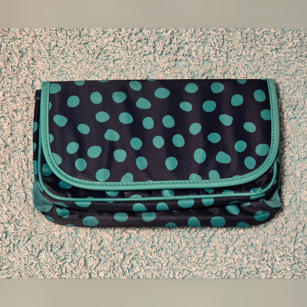 Thirty-One Navy & Teal Polka Dot Cosmetic Bag, Like New